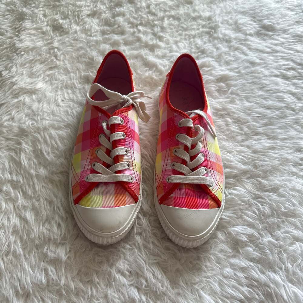 Kate Spade Tennison‎ Pink Madras Plaid Canvas Low Top Sneakers